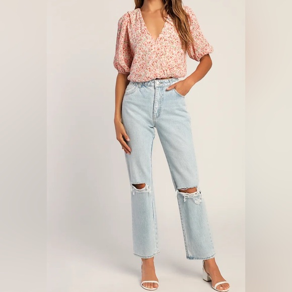 NWT Lush Flirty Pink Floral Crinkle Surplice Half Sleeve V Neck Crop Top | S - Picture 11 of 11